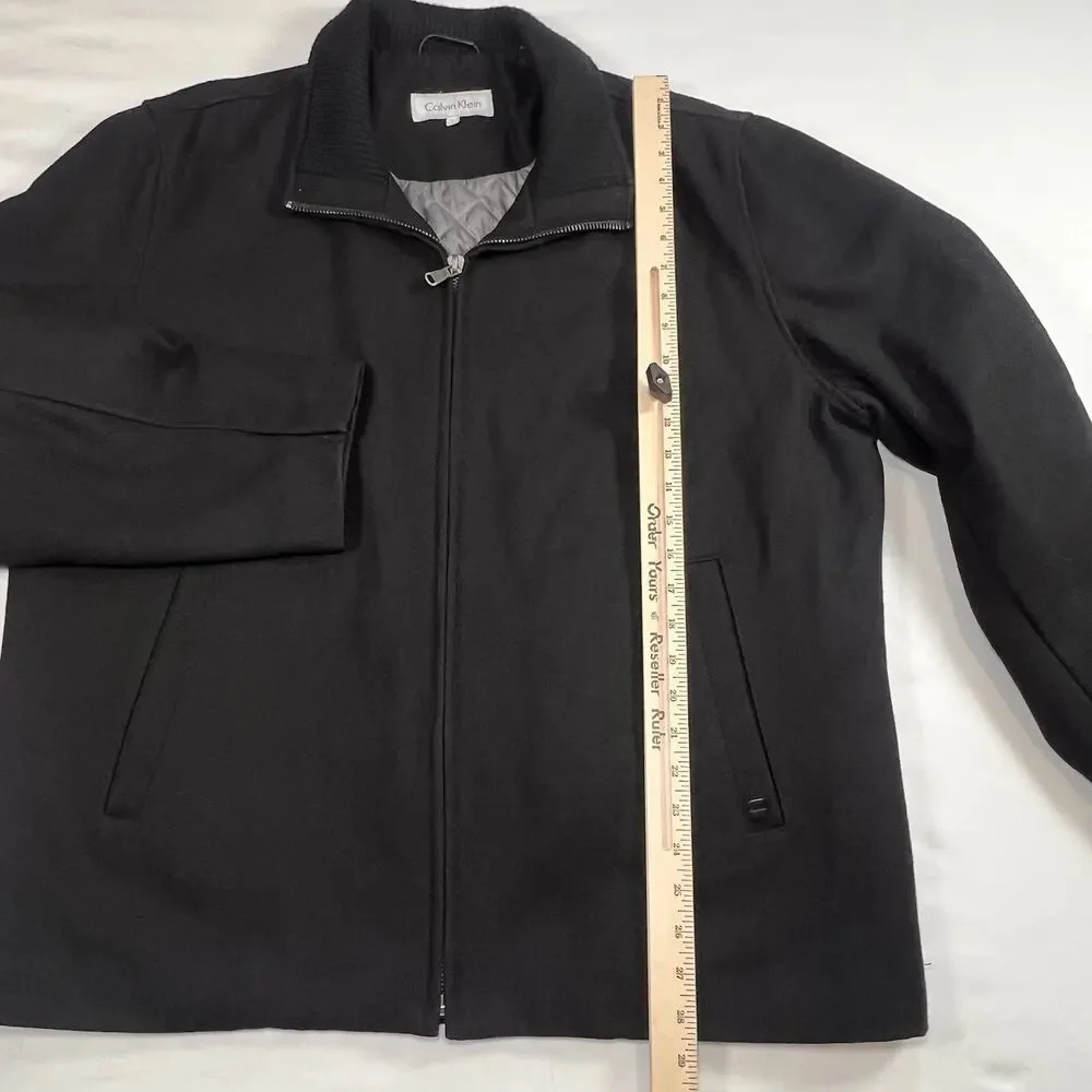 Calvin Klein Jacket Mens Size L Black Quilted Lined Wool Blend Coat Classic Work